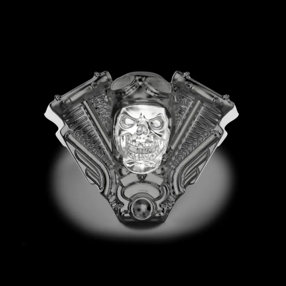 Anello Zancan in argento a teschio biker.