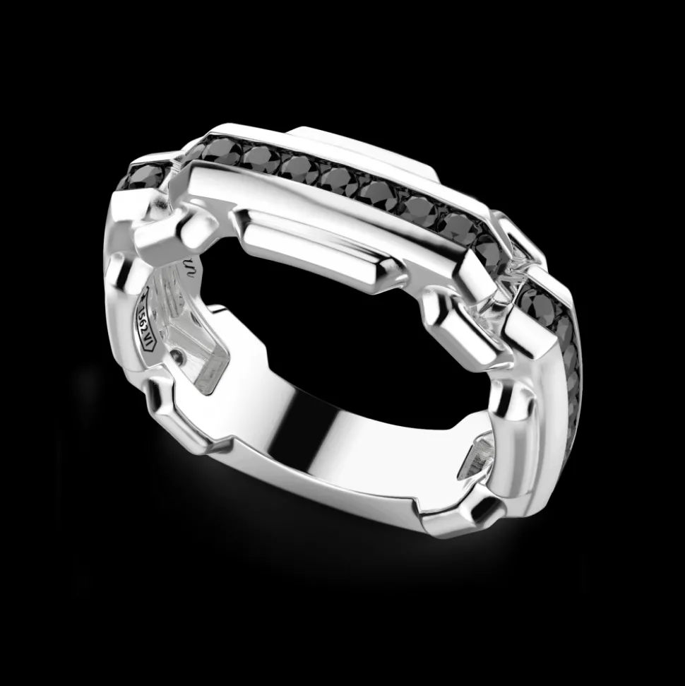 Anello Zancan in argento a fede con pietre nere.