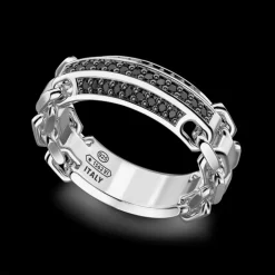 Anello Zancan in argento a fede con pietre nere.