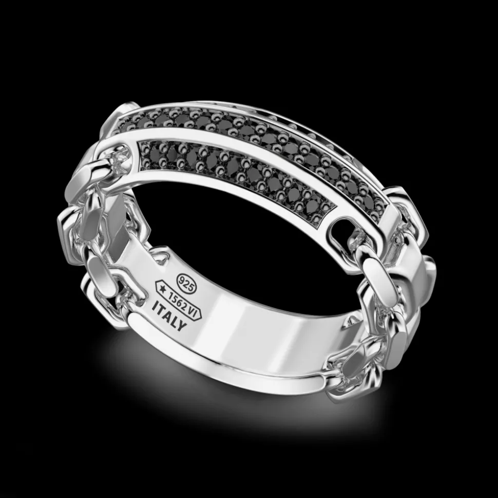 Anello Zancan in argento a fede con pietre nere.