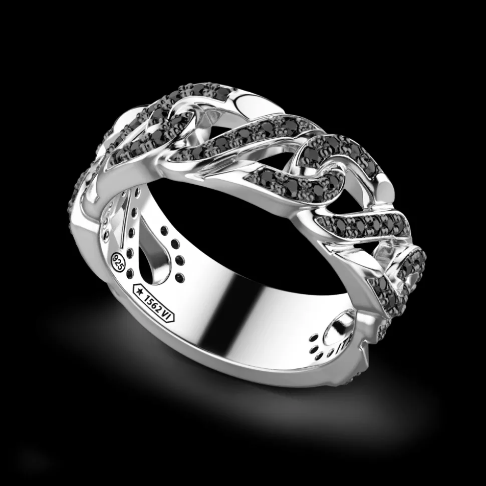 Anello Zancan in argento a fede con pietre nere.