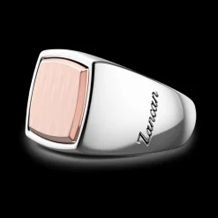 Anello Zancan quadrato in argento e oro rosa.