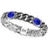 Bracciale a grumetta larga Zancan in argento con finitura striata in nero e pietre blu.