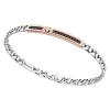 Bracciale a grumetta Zancan in argento con targa ed inserti in oro rosa e pietre nere.