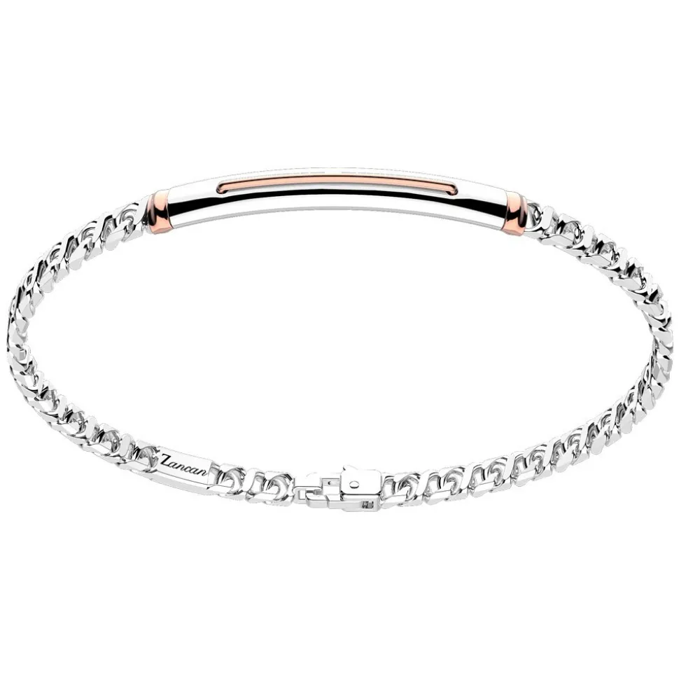 Bracciale a grumetta Zancan in argento con targa ed inserti in oro rosa.