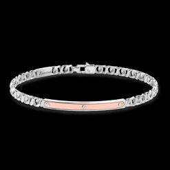 Bracciale a grumetta Zancan in argento con targa ed inserti in oro rosa.