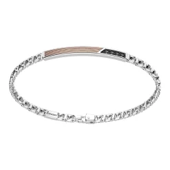 Bracciale a grumetta Zancan in argento con targa ed inserti in oro rosa e pietre nere.
