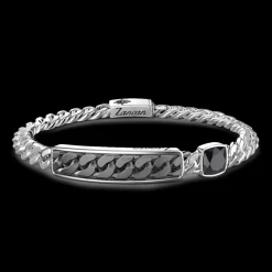 Bracciale a grumetta Zancan con targa e pietra nera.