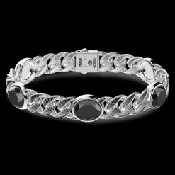 Bracciale a grumetta Zancan in argento con finitura striata in nero e pietre onice.