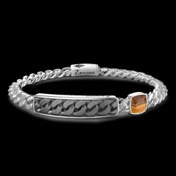 Bracciale a grumetta Zancan con targa e pietra occhio di tigre.