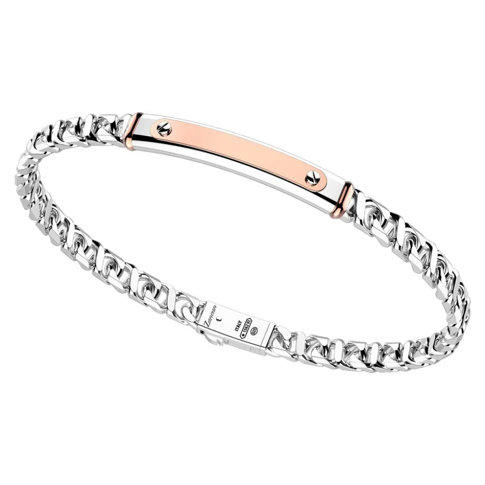 Bracciale a grumetta Zancan in argento con targa ed inserti in oro rosa.