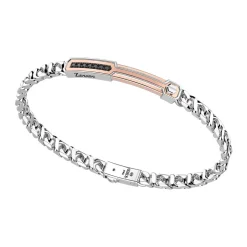 Bracciale a grumetta Zancan in argento con targa ed inserti in oro rosa e pietre nere.