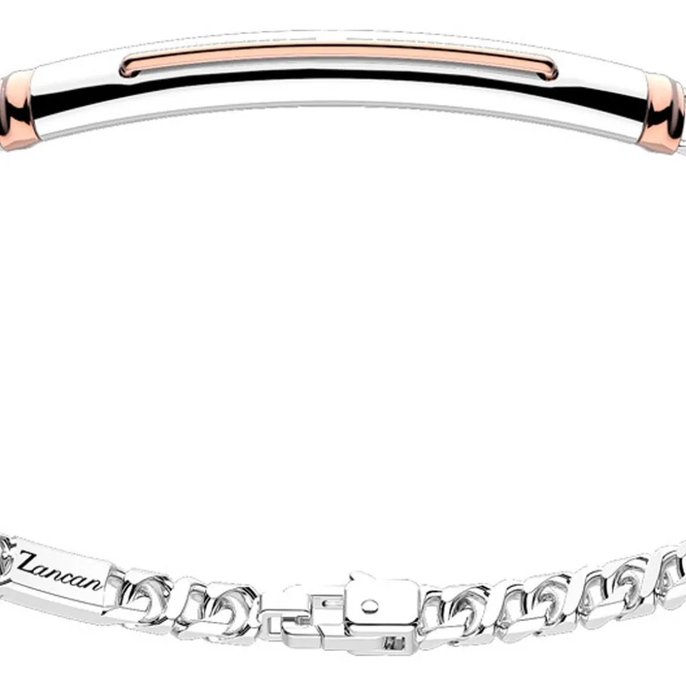 Bracciale a grumetta Zancan in argento con targa ed inserti in oro rosa.