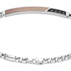 Bracciale a grumetta Zancan in argento con targa ed inserti in oro rosa e pietre nere.
