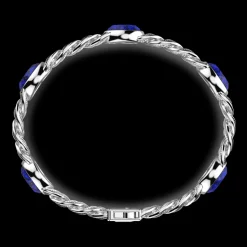 Bracciale a grumetta Zancan in argento con finitura striata in nero e pietre blu.