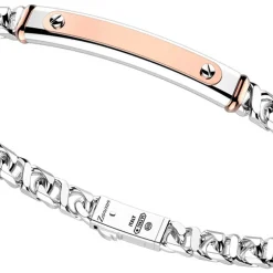 Bracciale a grumetta Zancan in argento con targa ed inserti in oro rosa.