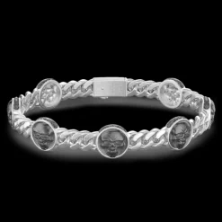 Bracciale a grumette Zancan in argento con teschi.