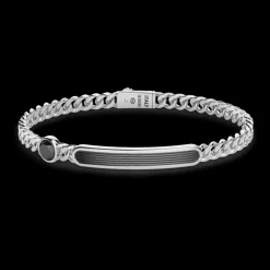 Bracciale a grumette Zancan in argento con targa e pietre onice.