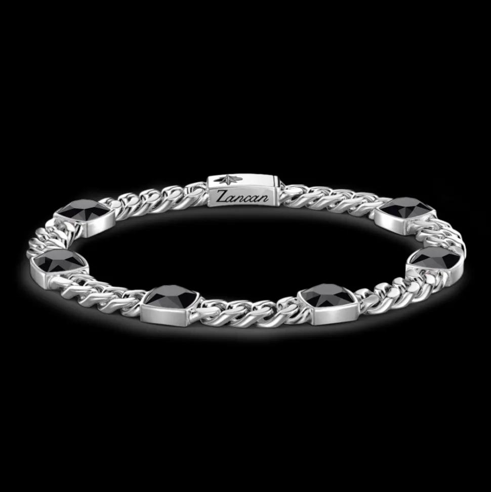 Bracciale a grumette Zancan in argento con pietre nere.