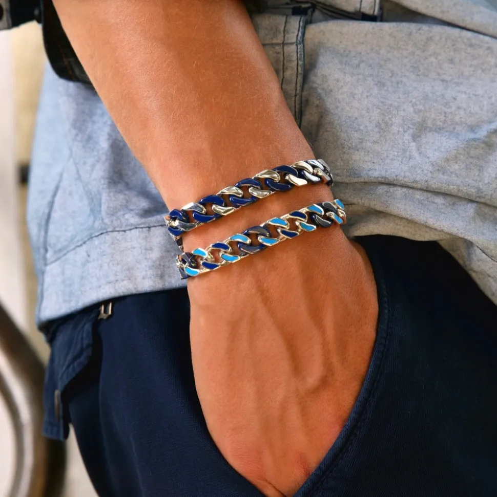 Bracciale a grumette Zanca in argento e ceramica con maglie smaltate.