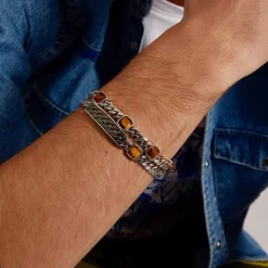 Bracciale a grumette Zancan in argento con pietre occhio di tigre.