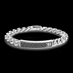 Bracciale Bugatti groumette in argento 925 con targa centrale.