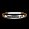 Bracciale Bugatti in pelle, con targa centrale in argento.
