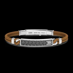 Bracciale Bugatti in pelle, con targa centrale in argento.