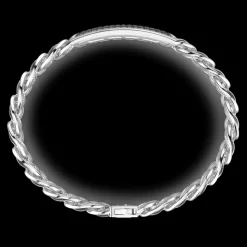 Bracciale grumetta larga Zancan in argento con finitura striatae targa con pietre nere.