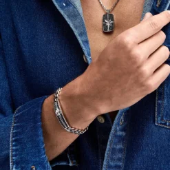Bracciale grumetta Zancan in argento con pietre nere.