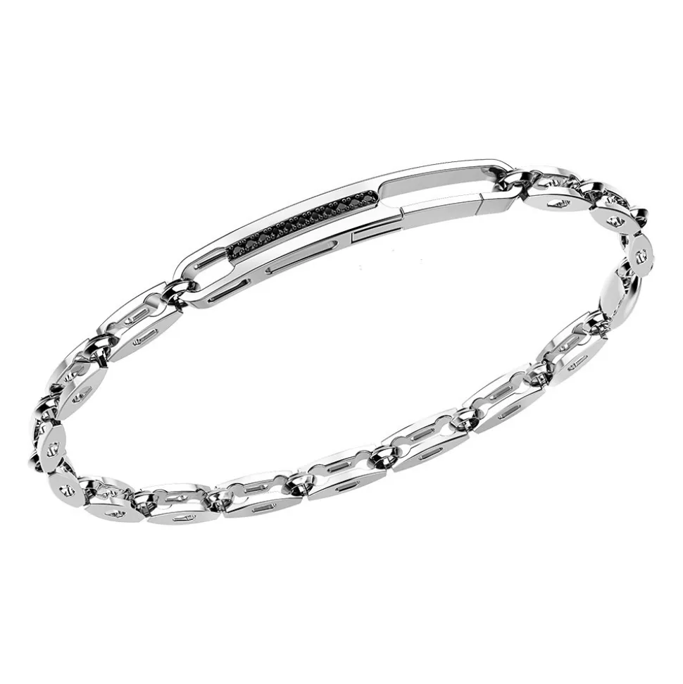 Bracciale solo maglia Zancan in argento con pietre nere.