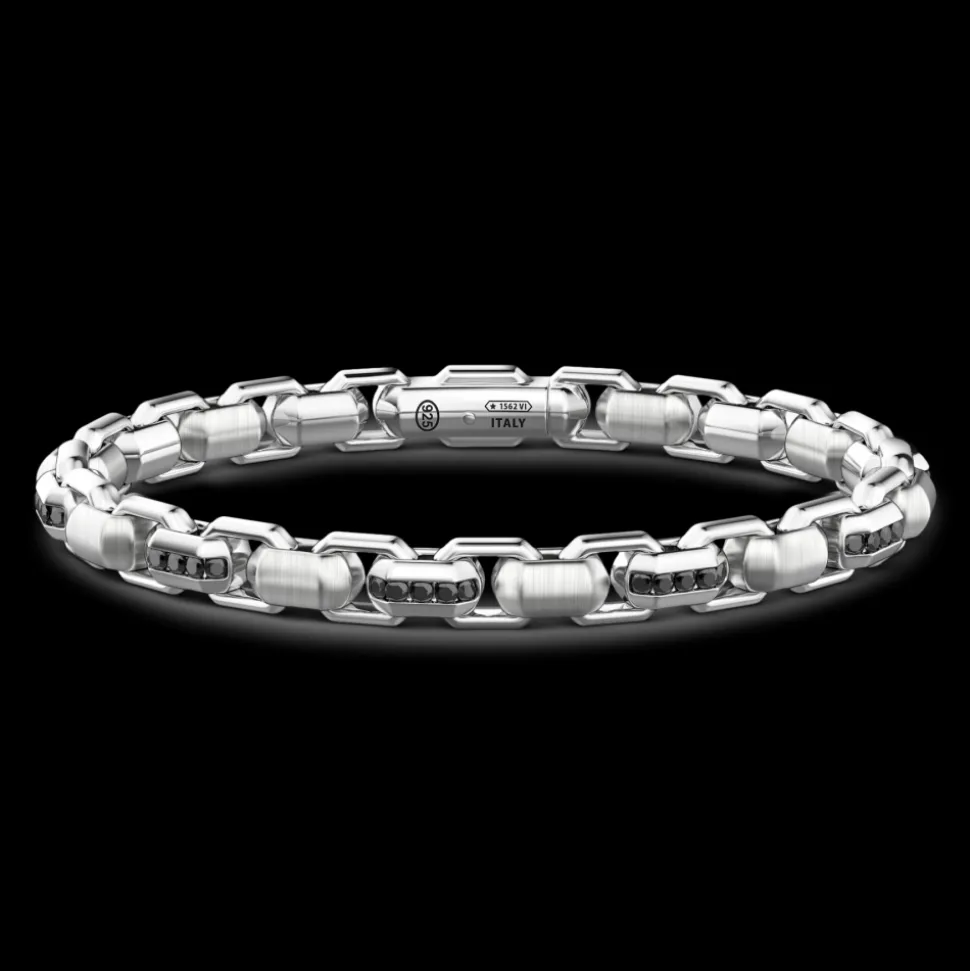Bracciale solo maglia Zancan in argento con pietre nere.