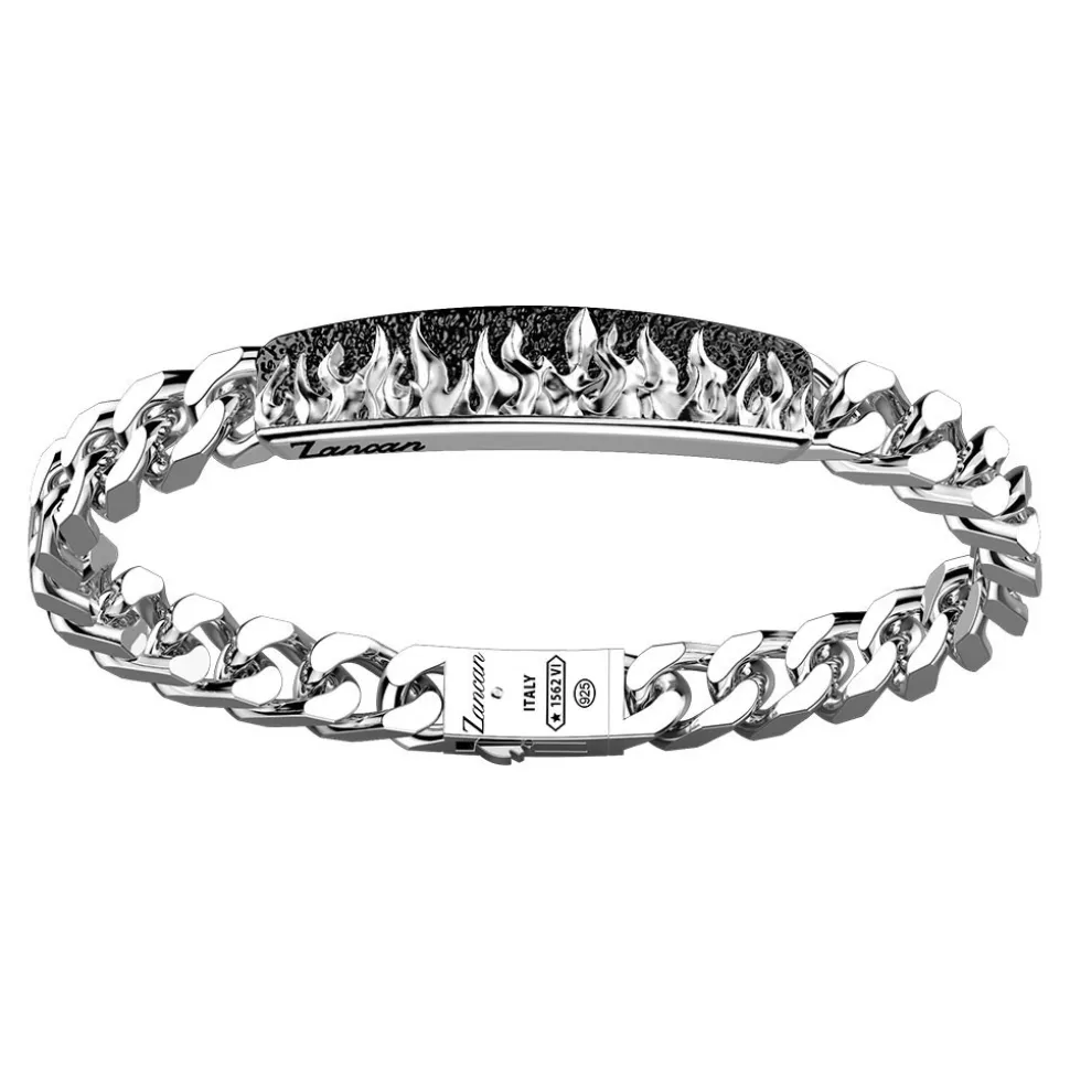 Bracciale Zancan a grumette in argento con targa e fiamme.
