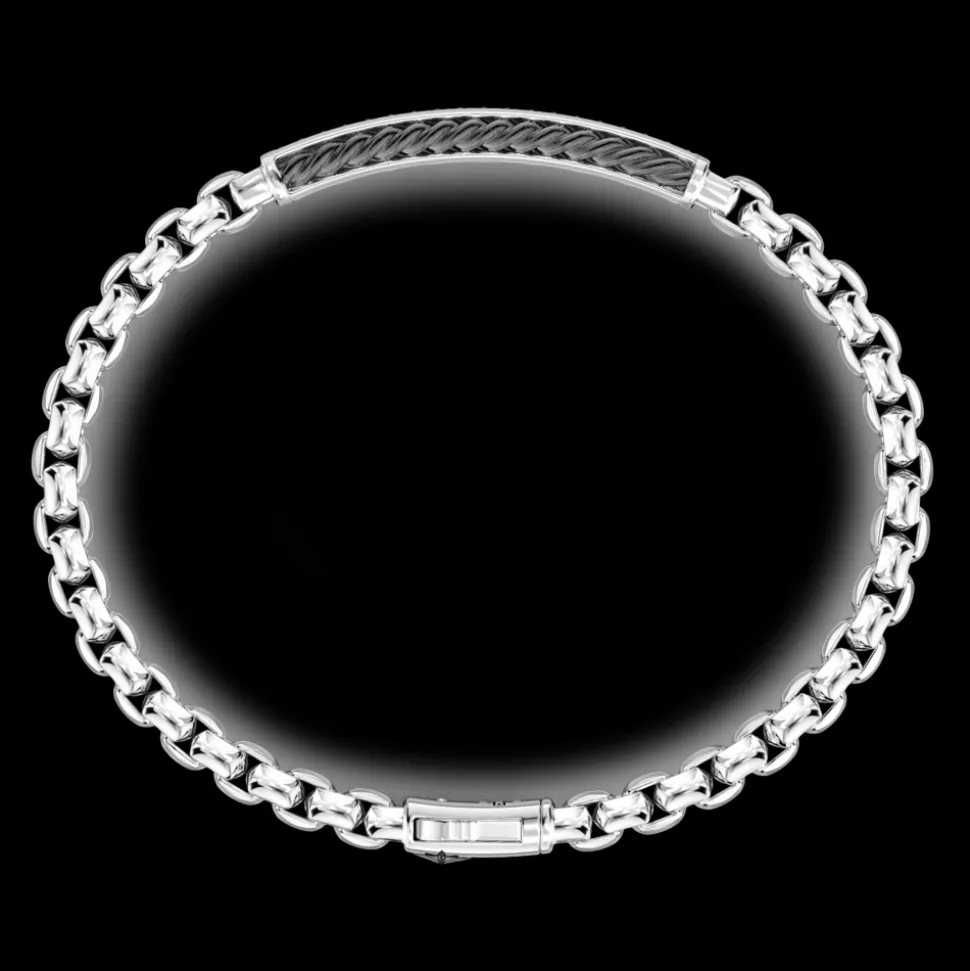 Bracciale Zancan a maglia venezia in argento con targa e pietre nere.