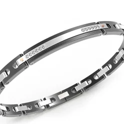 Bracciale Zancan in acciaio nero e zaffiri bianchi.