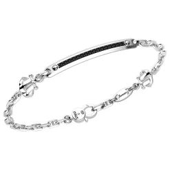 Bracciale Zancan in argento con targa, ancore e pietre nere.