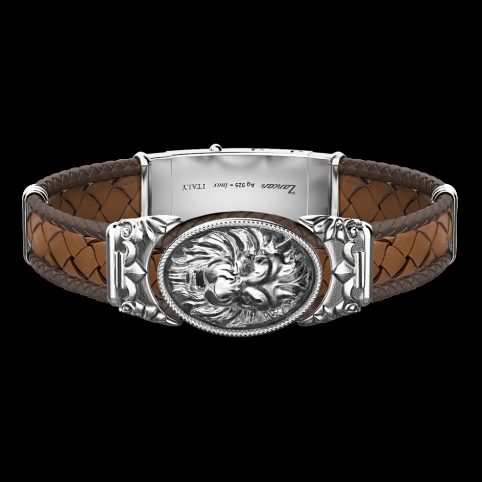 Bracciale Zancan in argento e pelle con leone.