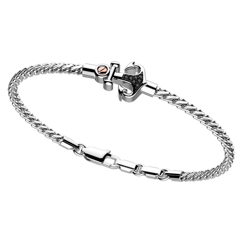 Bracciale Zancan in argento con ancora e pietre nere.