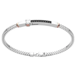 Bracciale Zancan in argento con targa ed inserti in oro rosa e pietre nere.