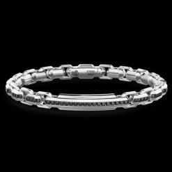 Bracciale Zancan in argento con targa e pietre nere.