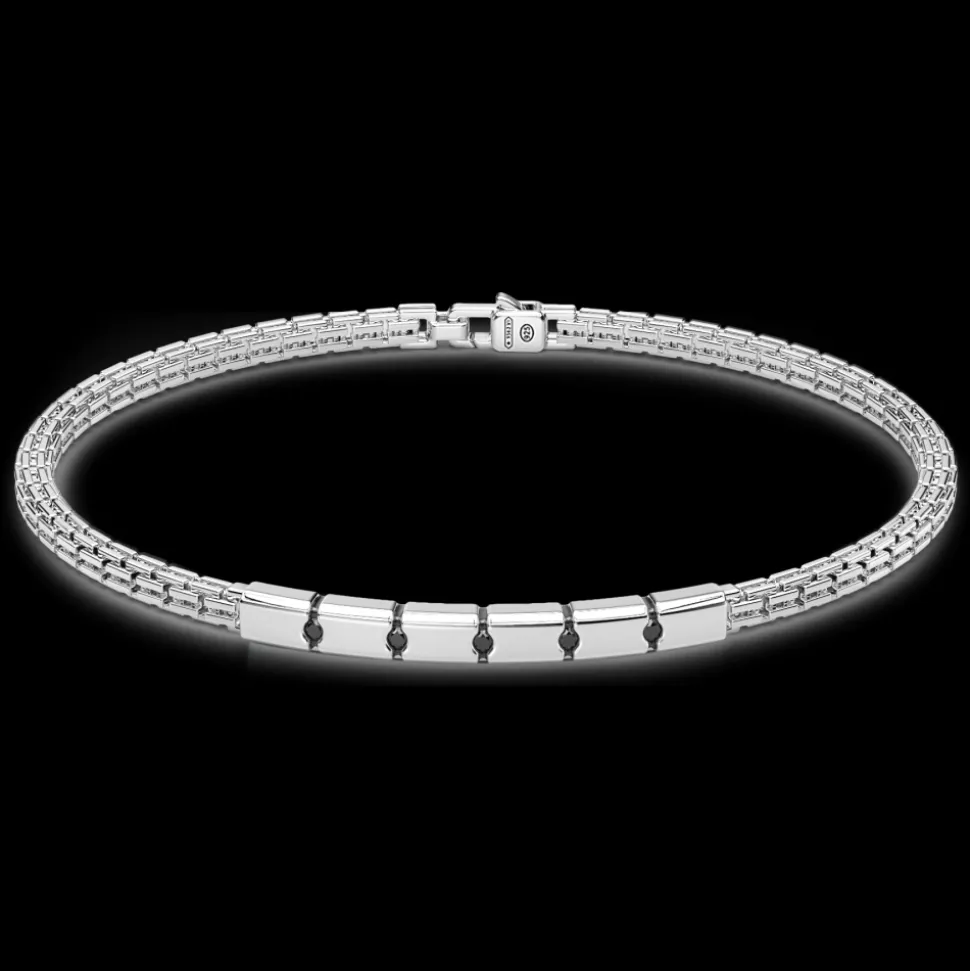 Bracciale Zancan in argento con targa e pietre nere.