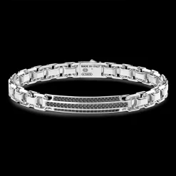 Bracciale Zancan in argento con targa e pietre nere.