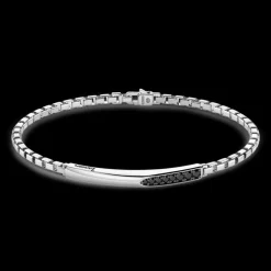 Bracciale Zancan in argento con targa e pietre nere.