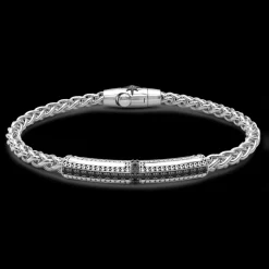 Bracciale Zancan in argento con targa e pietre nere.
