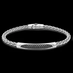 Bracciale Zancan in argento con targa e pietre nere.