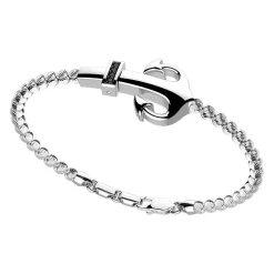 Bracciale Zancan in argento a sfere con ancora e pietre nere.