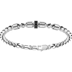 Bracciale Zancan in argento a sfere con inserti satinati e pietre nere.