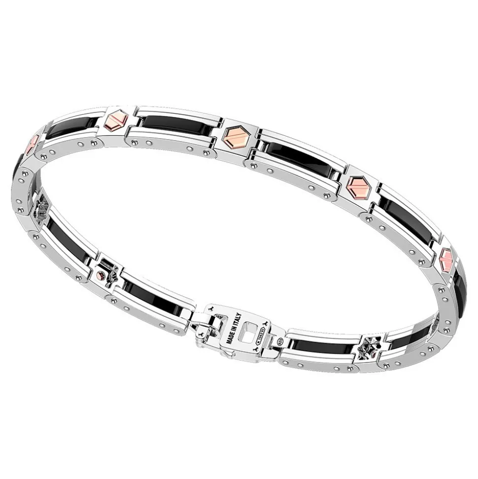 Bracciale Zancan in argento e ceramica con viti in oro rosa.
