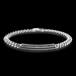 Bracciale Zancan in argento a grumetta con targa e pietre nere.