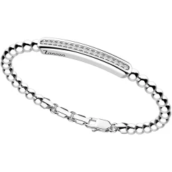 Bracciale Zancan in argento a sfere con targa e pietre bianche.